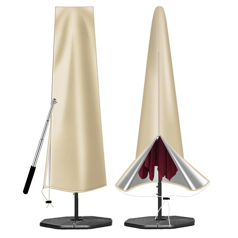 OKPOW Patio Umbrella Cover for 9ft to 12ft Outdoor Umbrellas - 420D Waterproof Garden Market Umbrella Cover Outside Parasol Covers with Zipper for Deck Pool Beach Umbrellas, Khaki - Image 1